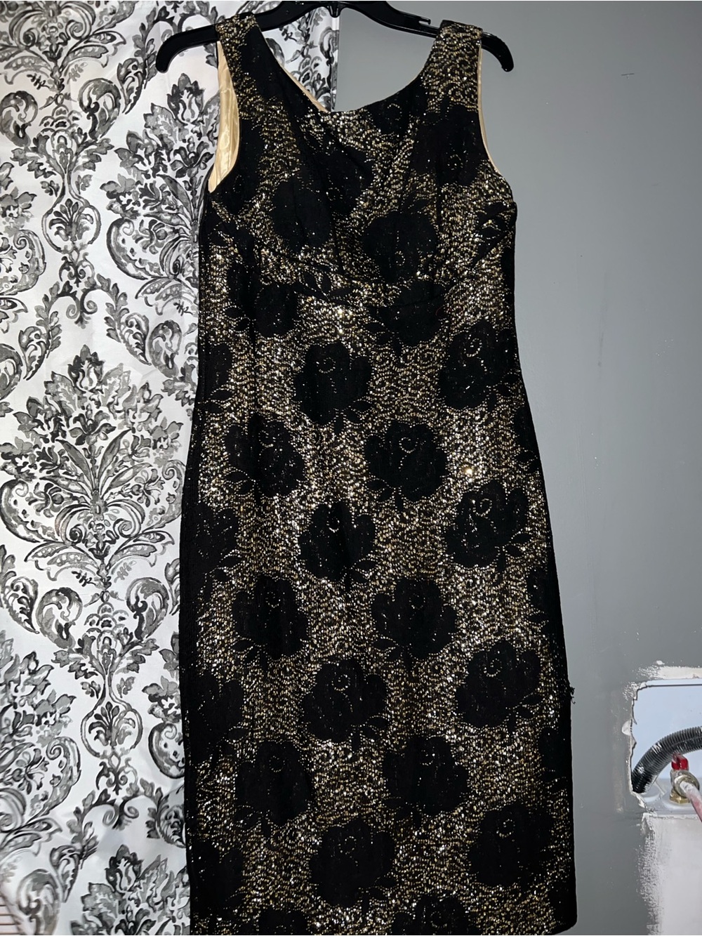 Diamond Supply Co. Black and Gold Floral Sequin Sheath Dress